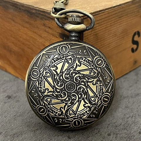 Retro Bronze Alloy Pocket Watch Steampunk Hollow Skeleton Dial Roman Numerals Flip Cover With Metal Chain Antique Style