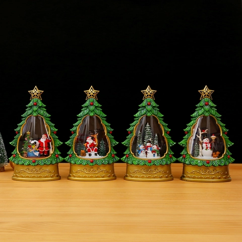 Carillon Palla Di Neve Albero Di Natale Con Luce LED Resina Decorazione Da Tavola Musicale Lanterna Ad Acqua Babbo Natale