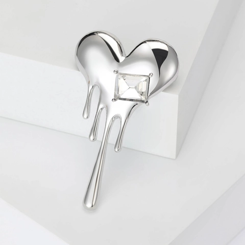 Spilla Cuore Fuso Lega Zircone Metallo Liquido Design Gocciolante Gioielli Di Moda Creativi Pin Da Risvolto Per Donne