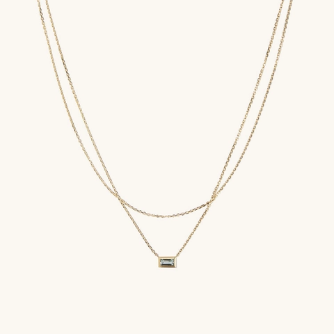 Double Layer Stainless Steel Necklace With Geometric Square Cubic Zirconia Pendant Minimalist Gold Plated Clavicle Chain