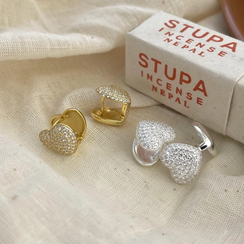 Pendientes De Aro De Corazón Con Poste De Plata Esterlina 925 Zircón Pavé Joyas Minimalistas Para Mujeres
