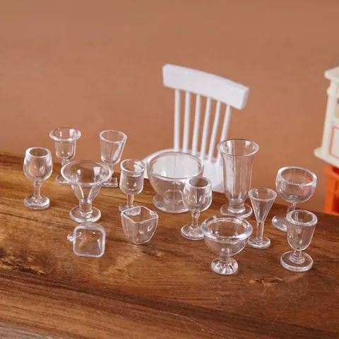 Miniatur Puppenhaus Tassen Winzige Weingläser Transparenter Kunststoff Küche Simulation Zubehör DIY Basteln