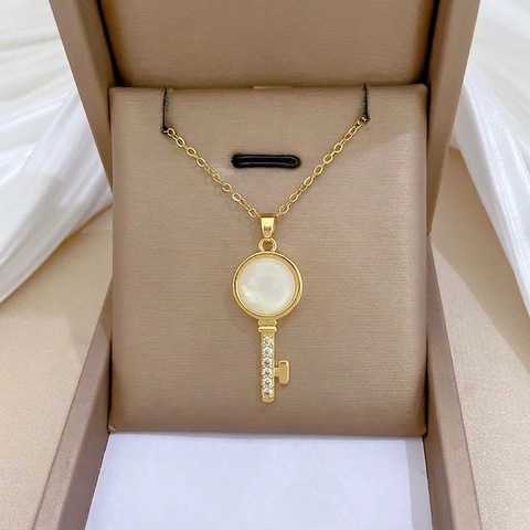 Collana Con Pendente A Chiave Oro Catena In Acciaio Inossidabile Con Rame Zirconia Madreperla Gioielli Eleganti Da Donna