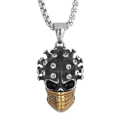 Skull Pendant Necklace Stainless Steel Virus Mask Punk Gothic Style Hip Hop Jewelry For Men