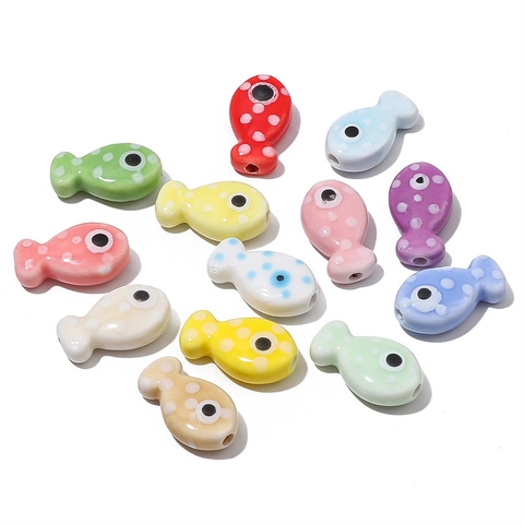 Cute Ceramic Fish Beads Polka Dot Painted Animal Loose Beads For DIY Bracelet Necklace Crafting Cartoon Jewelry Making