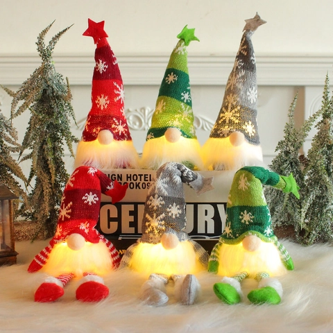 LED Beleuchtete Weihnachts Wichtel Plüsch Deko Gestrickte Schneeflocken Mütze Schwedische Tomte Zwerg Ornament Feiertag Party