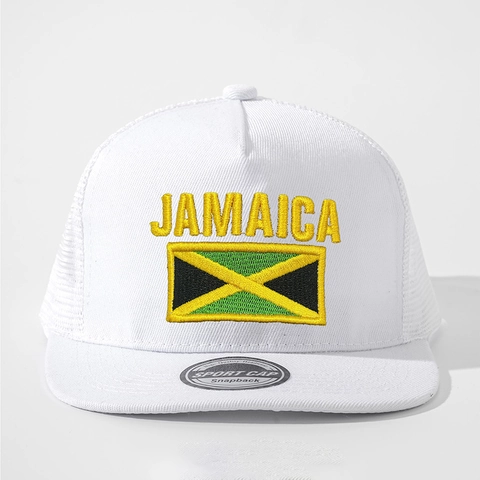Jamaica Flag Embroidery Trucker Hat Mesh Back Flat Brim Snapback Adjustable Polyester Sun Protection Outdoor Streetwear