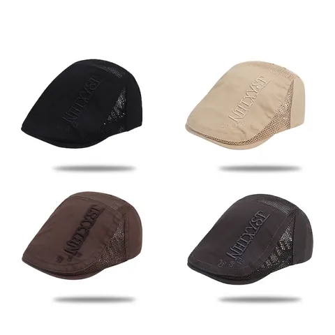 Breathable Mesh Forward Hat Cotton Retro Beret With Letter Embroidery Sunshade Adjustable Ivy Cap For Men Women Fashion