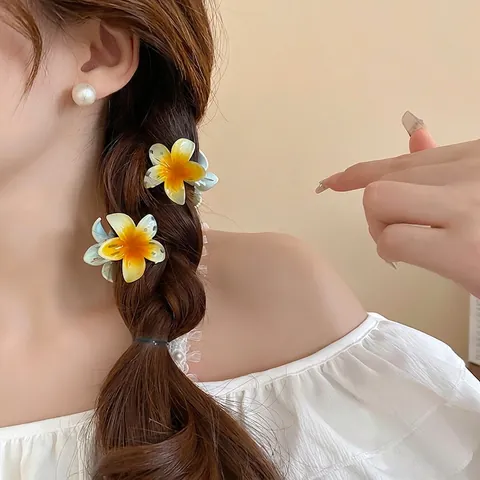 Pinzas Para El Cabello De Flores De Acrílico Degradado Plumeria Dulce Verano Playa Vacaciones Accesorios Para Mujeres