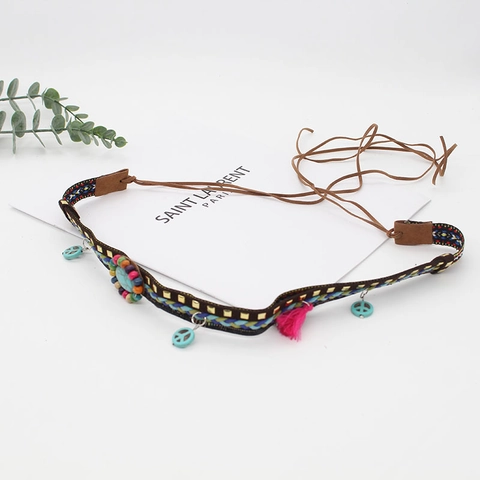 Boheems Etnisch Hoedband PU Leer Gevlochten Decoratieve Riem DIY Mode Accessoire Vintage Turquoise Kralen Voor Heren Dames
