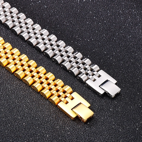 Stainless Steel Watch Strap Style Bracelet Chain Link Polished Jewelry Unisex Business Casual Trendy Durable