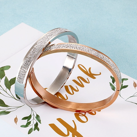 Scharnierende Armring Armband Roestvrij Staal Zirconia Strass Eenvoudige Luxe Open Handsieraden Voor Dames Mode