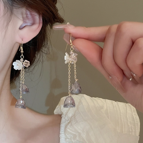 Orecchini Lunghi Con Nappine A Fiori In Acrilico E Cristallo Con Perno In Argento Per Donne Gioielli Eleganti