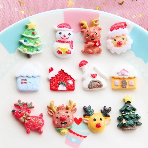 Cabochon In Resina Di Natale Glitter Babbo Natale Pupazzo Di Neve Renna Ciondoli Per DIY Cover Telefono Scrapbooking Creazione Gioielli