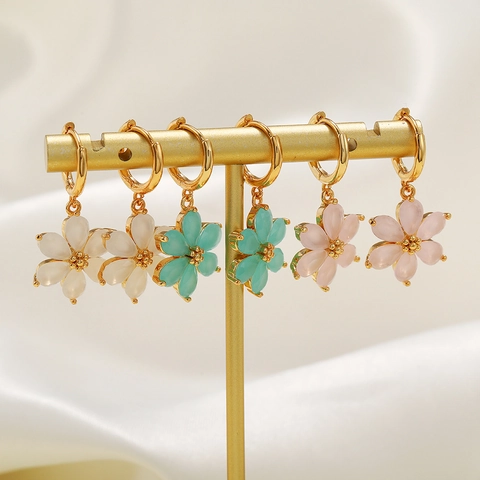 18K Gold Plated Brass Six-Petal Flower Earrings And Pendant For Women Handmade DIY Trendy Floral Jewelry Accessories