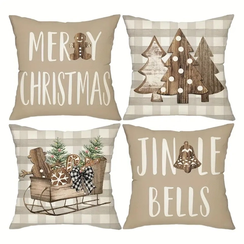 Funda De Almohada De Navidad Lino Funda Cojín Hombre Jengibre Reno Decoración Hogar Sofá