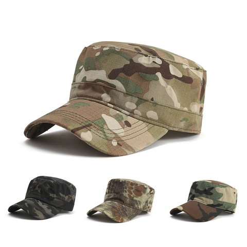 Cadet Cap Men Camouflage Military Hat Flat Top Tactical Outdoor Sun Protection Ripstop Polyester Cotton Breathable