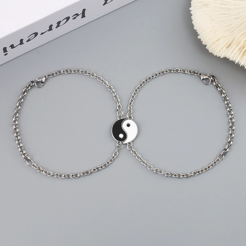 Bracelets De Couple Magnétiques Tai Chi Yin Yang Chaîne En Acier Inoxydable Pendentif En Alliage Bijoux Réglables