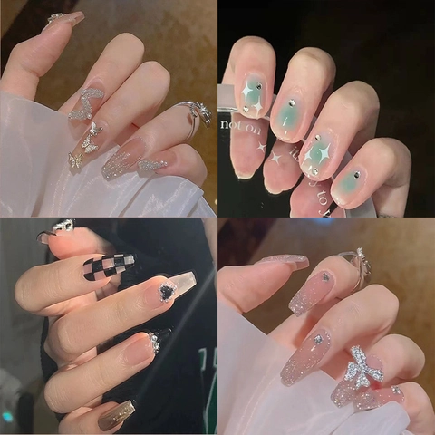 Künstliche Aufstecknägel Schleife Strass Pailletten Dekorative Abnehmbare Elegante Maniküre Zubehör Für Frauen