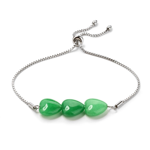 Bracciale Regolabile In Pietra Naturale A Cuore Catena In Acciaio Inossidabile Chiusura Scorrevole Minimalista