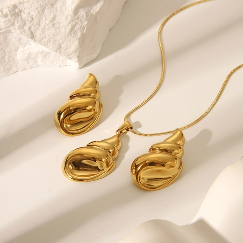 Collana e Orecchini a Forma di Conchiglia in Acciaio Inossidabile Placcato Oro per Donna Orecchini a Bottone Geometrici