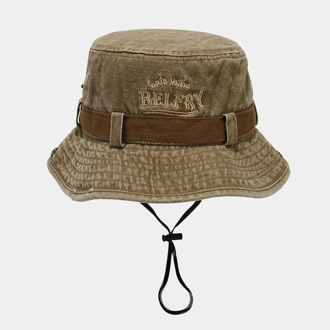 Cappello A Secchiello In Cotone Lavato Con Corda Antivento Stile Retrò Americano Western Protezione Solare All Aperto Cowboy