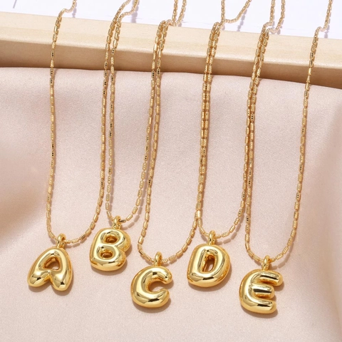 Bubble Initial Letter Pendant Necklace 3D Balloon Puffy Gold Plated Copper Chopin Chain Jewelry For Women Men