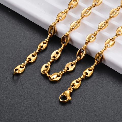 Collar De Cadena De Eslabones De Grano De Café De Acero Inoxidable Hip Hop Estilo Nariz De Cerdo Joyería Para Hombre Mujer
