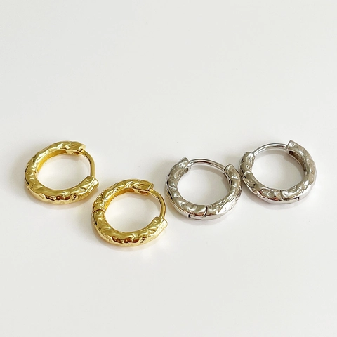 Pendientes De Aro De Plata De Ley 925 Textura Martillada Irregular Geométrica Minimalista Joyería Mujeres