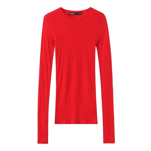 Women Long Sleeve T-Shirt Crew Neck Ribbed Knit Slim Fit Solid Color Casual Basic Layering Pullover Top Essential