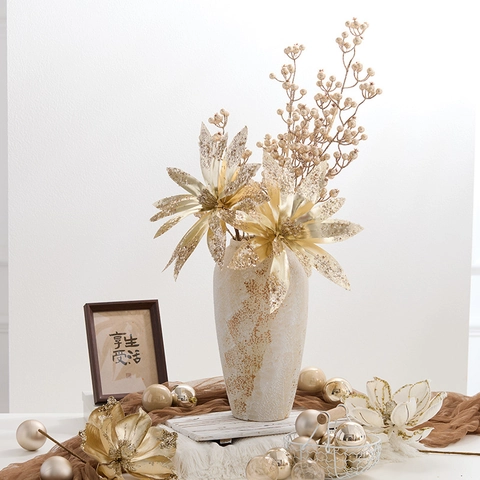 Grande Fiore di Stella di Natale Artificiale Con Paillettes Glitterate Per Decorazione Albero di Natale Ornamento Festivo Casa