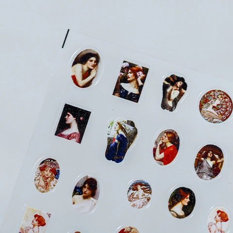 European Oil Painting Nail Stickers Vintage Portrait Renaissance Art Self Adhesive Decals DIY Manicure Scrapbook Decor