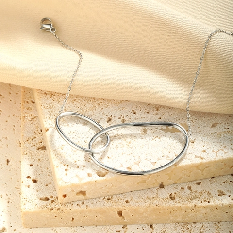 Minimalist Interlocking Oval Rings Bracelet Stainless Steel Geometric Silver Color For Women Fashion Jewelry