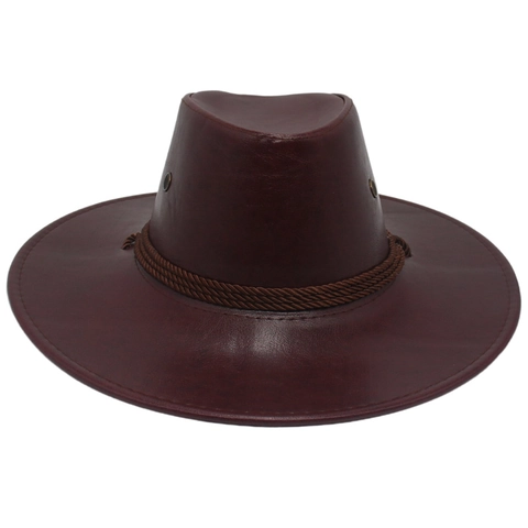 Western Cowboy Hat Vintage Faux Leather Wide Brim Braided Rope Decor Outdoor Horse Racing Knight Style Breathable Waterproof