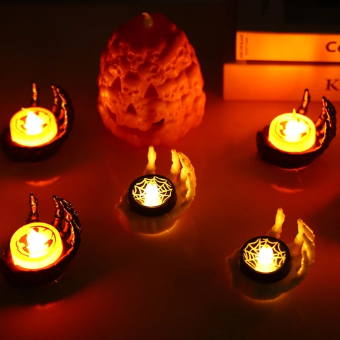 Halloween LED Skeleton Hand Candle Light ABS Plastic Battery Operated Spooky Desktop Decor Party Prop Night Lamp Novelty