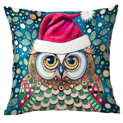 Weihnachts Eule Kissenbezug Weich Kurzplüsch Aquarell Cartoon Deko Für Sofa Wohnzimmer Kissenhülle