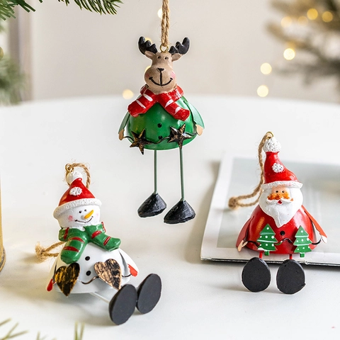 Christmas Hanging Ornaments Resin Iron Santa Claus Snowman Reindeer Vintage Hand Painted Bell Style Holiday Tree Decor