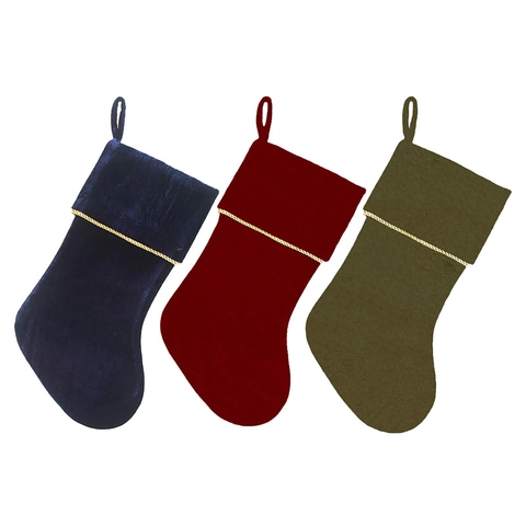Calza Di Natale Grande Velluto Peluche Sacchetto Regalo Con Bordo Intrecciato Dorato Cappio Da Appendere Per Decorazione Festa