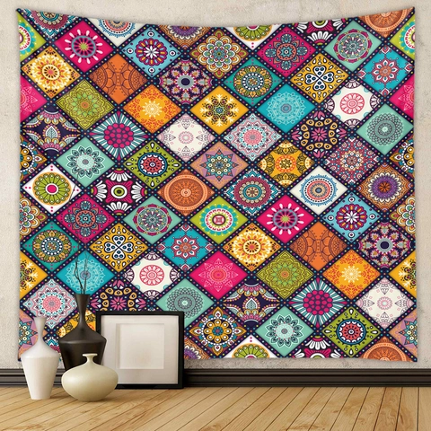 Mandala Tapestry Bohemian Wall Hanging Polyester Multi Color Patchwork Decor For Bedroom Living Room Ethnic Style