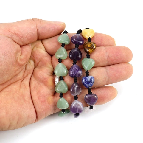 Hand-woven Heart Natural Stone Braided Rope Bracelet Adjustable Yoga Healing Chakra Jewelry For Women Men Gift