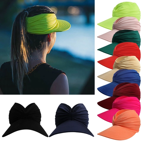 Damen Sonnenblende Hut Gerafft Elastisch Polyester UV-Schutz Leere Krone Sommer Strand Outdoor Mode Accessoire