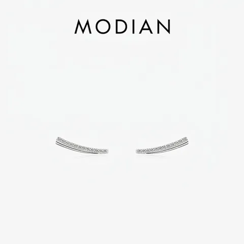 925 Sterling Silver Ear Climbers Curved Line Pavé Cubic Zirconia Stud Earrings Hypoallergenic Jewelry For Women
