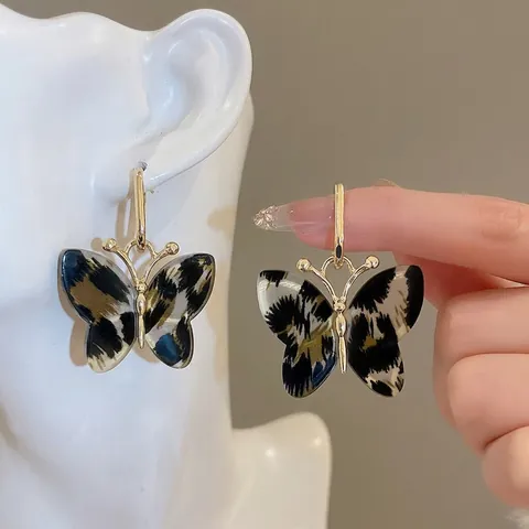 Schmetterling Ohrhänger Leopardenmuster Acetat Legierung Vintage Schmuck Für Damen Mit Silbernen Ohrsteckern