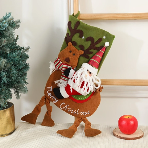 Chaussette De Noël Décoration À Suspendre 3D Père Noël Renne Bonhomme De Neige Peluche Feutre Tissu Festif Maison Ornement