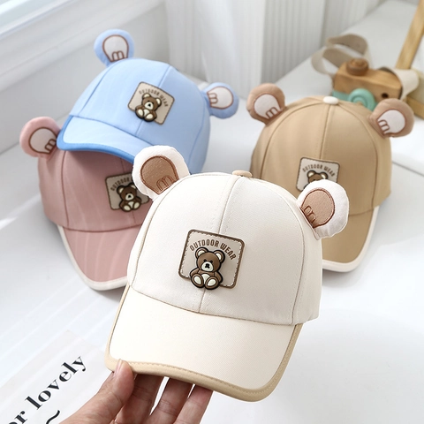 Kids Baseball Cap Cotton Breathable Outdoor Sun Hat Cute Bear Ears Toddlers Boys Girls