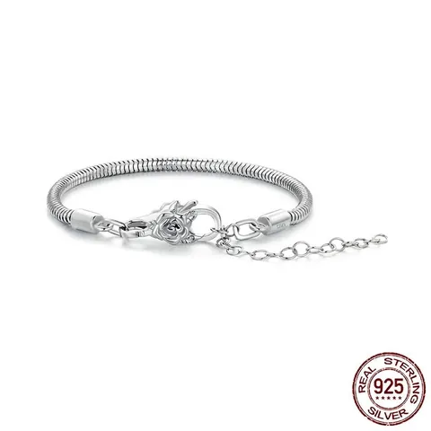 925 Sterling Silver Snake Bone Chain Bracelet For Women Original DIY Lobster Clasp With Butterfly Rose Flower Pattern Fashion Jewelry Finding