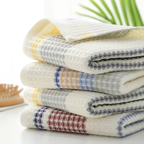 Waffle Weave Face Towel Pure Cotton Striped Pattern High Absorbent Soft Honeycomb Breathable Bathroom Skin Care Washcloth