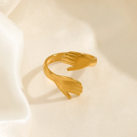 Knuffel Handen Ring Roestvrij Staal 18K Verguld Verstelbaar Open Mode Sieraden Cadeau Voor Vrouwen