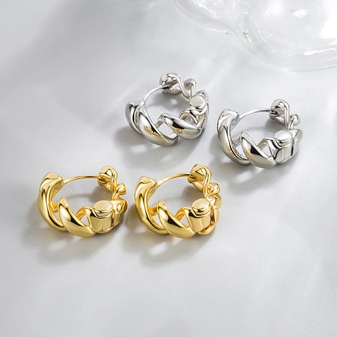 Pendientes De Aro De Cuerda Retorcida Cobre Pulido Espiral Geométrico Joyería Moderna Minimalista Para Mujeres