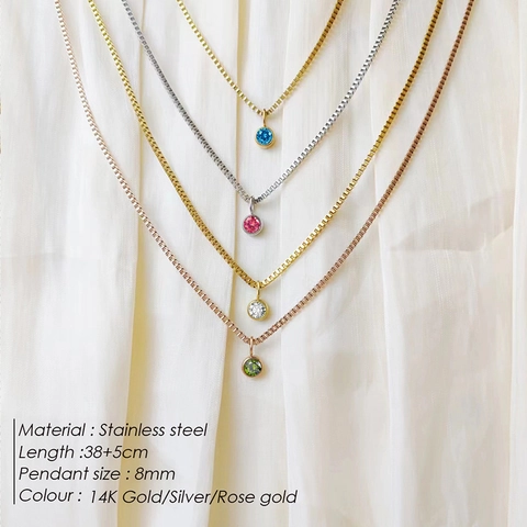 Collana con Pendente in Pietra Portafortuna in Acciaio Inossidabile Colorato Rotondo Strass Ciondolo Catena Box per Gioielli da Donna